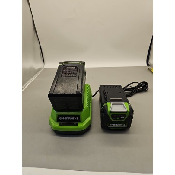 GREENWORKS [BAF724] GENUINE 40V MAX 4.0AH  LITHIUM-ION 2 BATTERIES & CHARGER - Picture 1 of 9